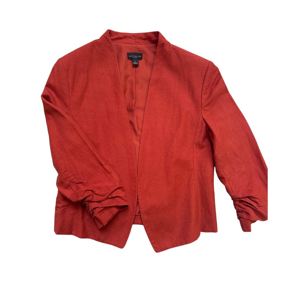 Ann Taylor Factory Rust Linen Blend Ruched Sleeve Blazer S